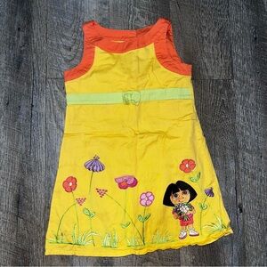 Vintage Y2K Dora The Explorer Yellow Flowers Embroidered Dress‎ 2004 Nick Jr